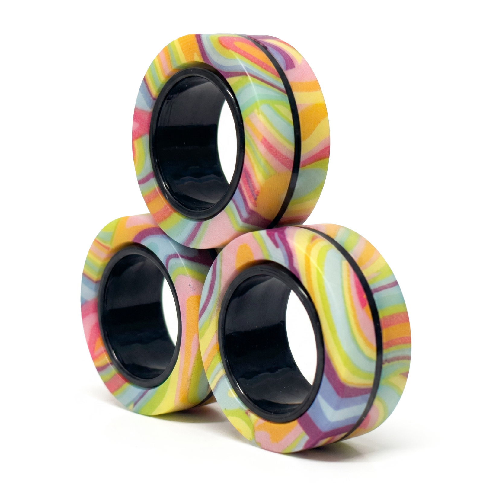 3x Fidget Rings Stress Relief Desk Toy Smooth Rotating Various Colours