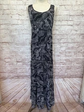 Mossimo Womens S Sleeveless Sheer Maxi Dress Black White Tiered Sundress Lined