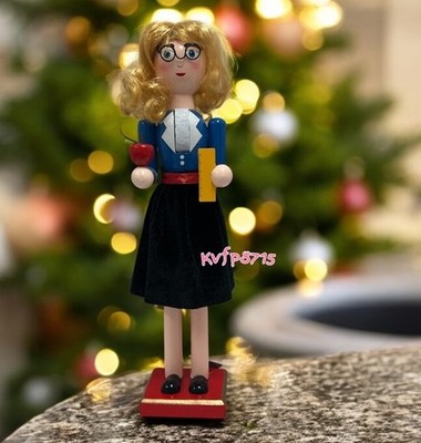 Teacher Nutcracker Figurine 15.5  Christmas Home Decor New Books Apple Ruler