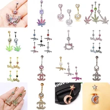 Surgical Steel Belly Button Ring Curved Navel Ring CZ Gem Body Piercing-One