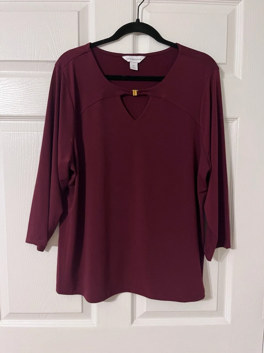 Pull Liz Claiborne Bordeaux Rouge - Taille M - Manches Cloche Nouées
