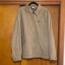 Men's Tan 100 Cotton Collared Jacket Full Zip Front Pockets Preppy Casual Basic
