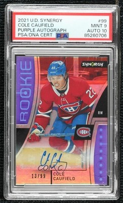 2021 Synergy Rookies Purple 13/99 Cole Caufield PSA 9 MINT Rookie Auto RC 04f2