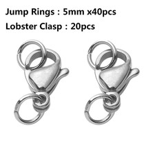 20-40Pcs Gold Stainless Steel Lobster Clasps Hooks Connectors Jump Rings for Bra