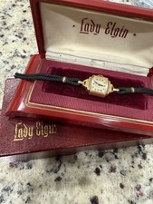 Reloj mecánico delicado de oro macizo de 14 k Lady Elgin 1946 antiguo raro para reparación