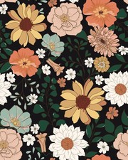 Virefana 17.7" x 118" Vintage Floral Wallpaper x 118", Black/Multicolor