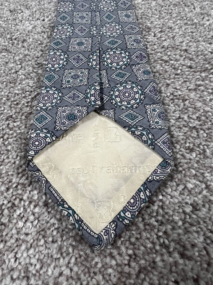 Corbata de diseñador Paco Rabanne para hombre medallón geométrico de seda hecha a mano Italia Foto 2 de 4