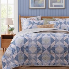 Quilt Set Queen Size Patchwork Blue Marigold Floral Quilt Sets Reversible