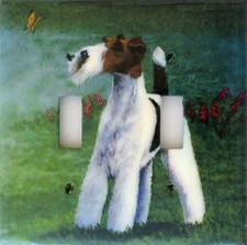 Wire Fox Terrier Double Toggle light switch plate, made in USA
