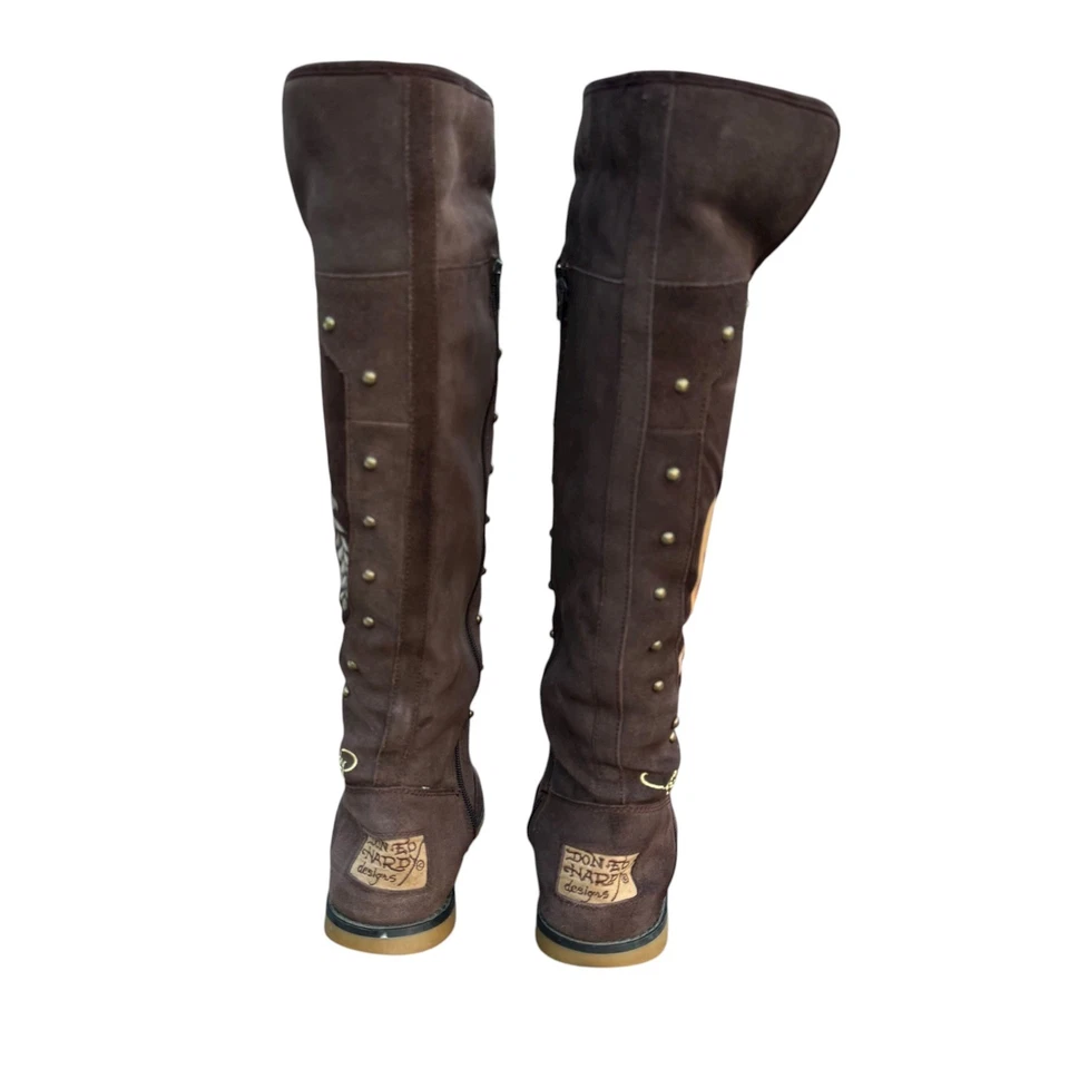 Ed Hardy Women Brown Over The Knee Boots Eagle Design Studded Lined Size 7 - Image 3 of 4
