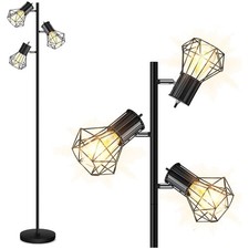 Industrial Floor Lamp with Adjustable Cage Heads