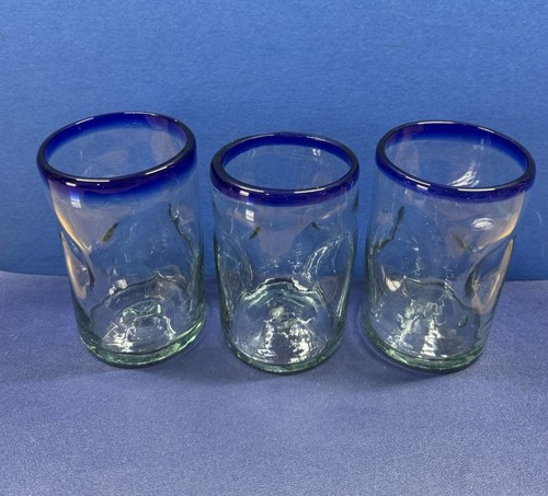 VTG Mexican Hand Blown Glasses Lot of 3 5” To 5 1/2” Tall