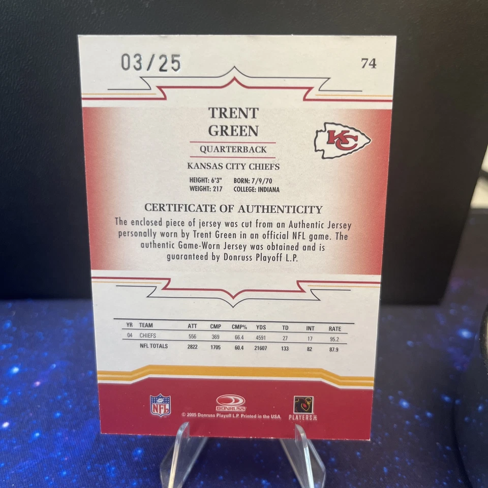 2005 Donruss Playoff Throwback Threads Trent Green Jersey Patch /25 #74 Chiefs - Image 2 of 2