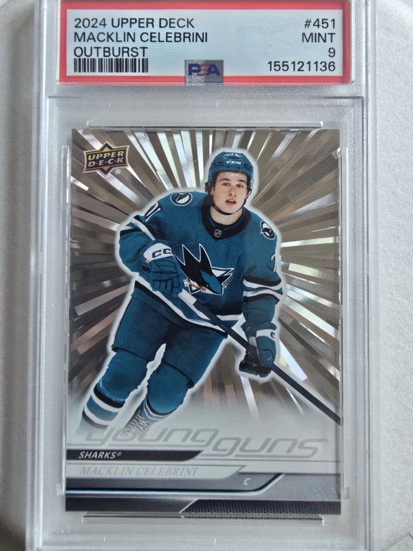 🔥💎🔥2024 Upper Deck Series 2 Young Guns Outburst Macklin Celebrini PSA 9 MINT