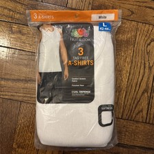 Fruit Of The Loom Men's 100 Cotton White A-Shirts Sleeveless tank, 3 PK Size L