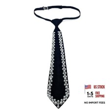 Pearl Tie Necktie with Pearls for Women Black Formal Wear Adjustable Neck