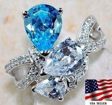3CT Aquamarine  Topaz 925 Solid Sterling Silver Ring Jewelry Sz 7 UB4-7