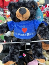 Black Plush Bear Souvenir 12 in with Blue . With Great Smoky Mountains Shirt