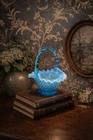 Vintage Fenton Blue Opalescent Hobnail Glass Basket Applied Handle Estate