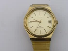 Vintage Timex Mens Dress Watch Fluted Bezel Date Wind Up Working Gold Tone