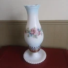 Vintage Milk Glass Hurricane Lamp With Blue Pink Green Floral Pattern Shade