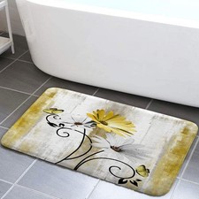 VeiVian Rustic Farmhouse Bath Mat Yellow Daisy Floral 19X31IN