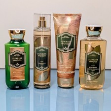 4 Pc SUNRISE WOODS Bath & Body Works Mist Wash Lotion Berry Sandalwood Cashmere