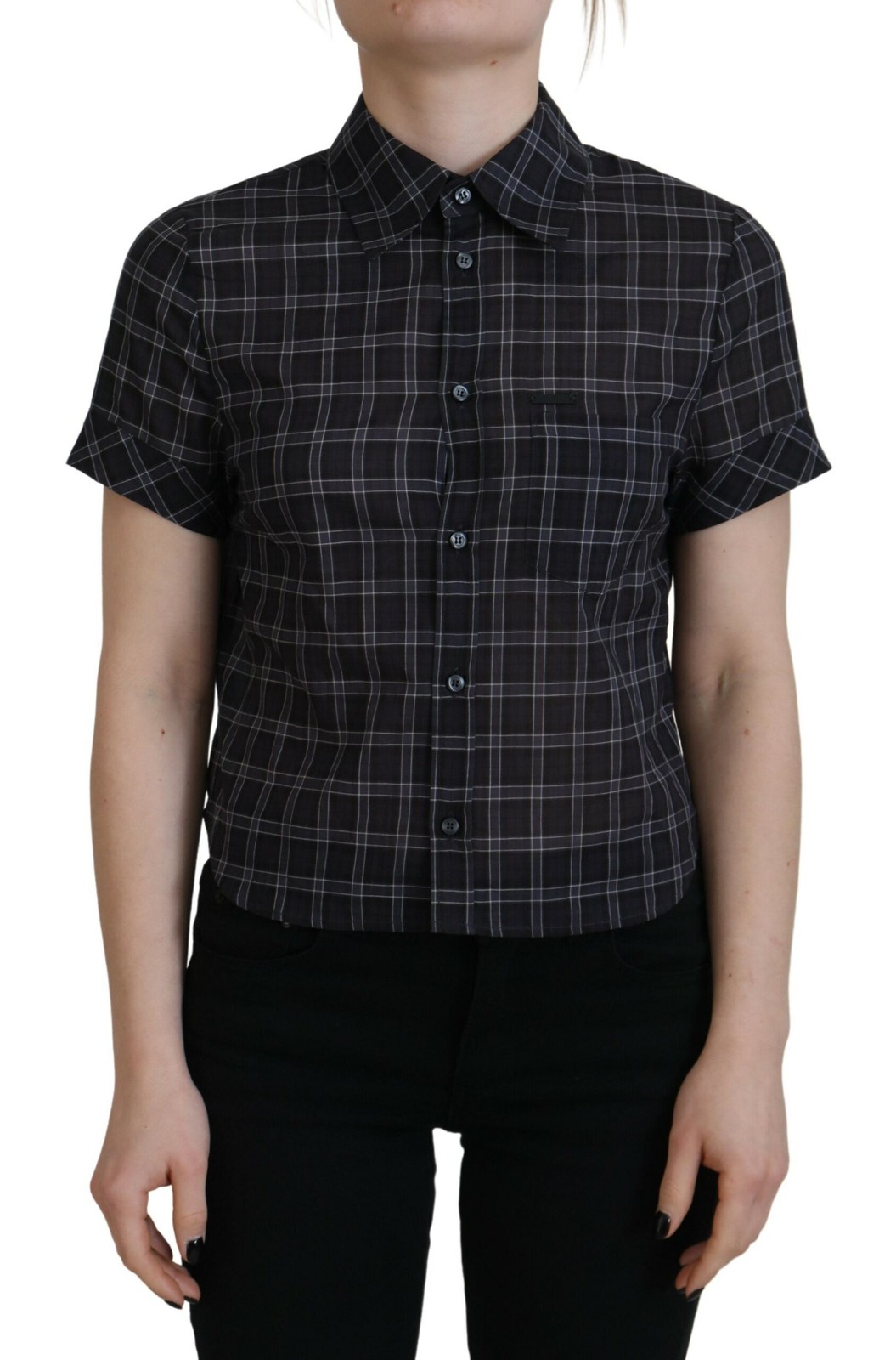 Dsquared² Black Checkered Collared Button Short S… - image 1