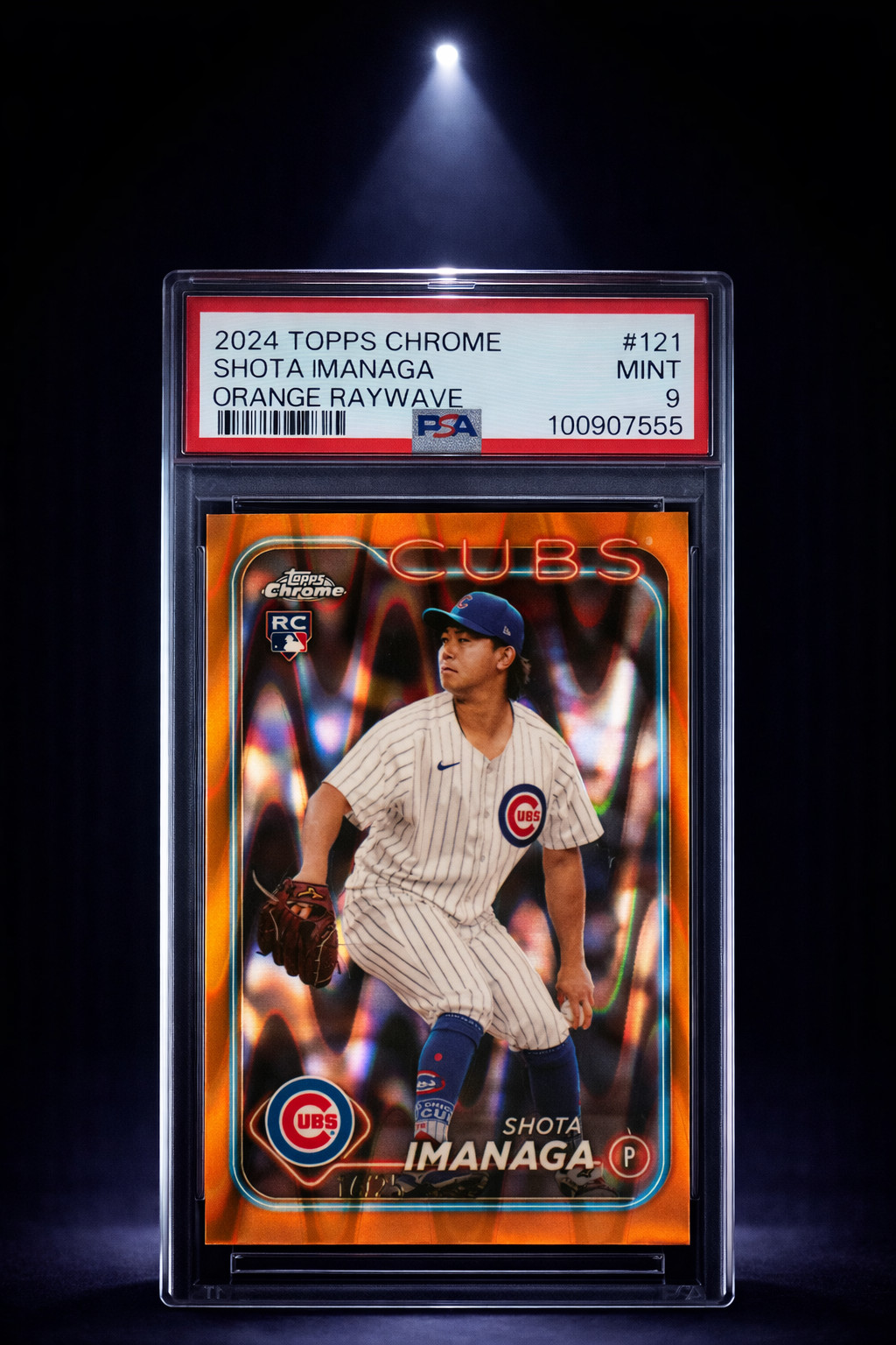 2024 TOPPS CHROME SHOTA IMANAGA #121 ORANGE RAYWAVE /25 PSA 9 (RC) CUBS