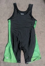 MatMan One Piece Singlet Wrestling Lifting MMA Adult Size M Green & Black 