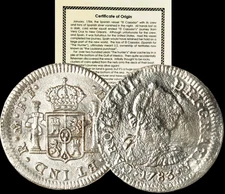 1783 Mexico 1/2R EL CAZADOR Silver Shipwreck Coin &COA From Salvagers Collection