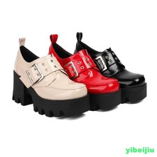Womens Leather Chunky Sole High Heel Platform...