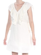 1. STATE Womens Ivory Sleeveless V Neck Knee Length Fit + Flare Dress M