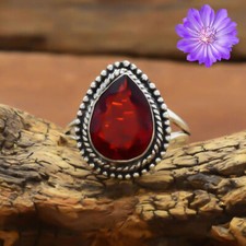 Red Garnet Gemstone 925 Sterling Silver Ring Handmade Jewelry Ring For Gift