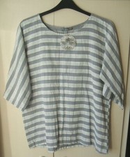 NWT RASPBRY LINEN-BLEND GREY & WHITE STRIPE TOP - FREE SIZE - BOHO / LAGENLOOK