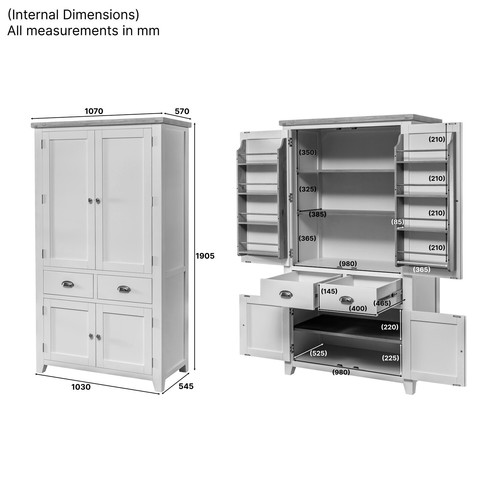 Cheshire Limed Oak Large Kitchen Larder Pantry Cupboard - Storage Cabinet - LR60 - Picture 15 of 15