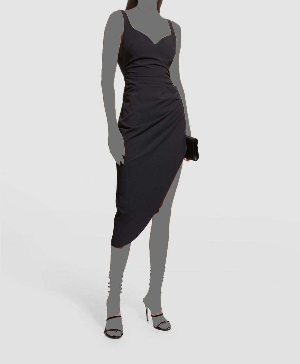 $466 Cinq A Sept Women's Black Sweetheart Asymmetric Poplin Midi Dress Size  6