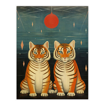 Tiger Zwillinge Tee Party niedliche Tier Jungen Wandbild Poster Druck Bild