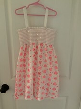 Justice Girls Pink White Eyelet Floral Smocked Swim Cover Up Size 12 Excellent