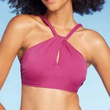 NWT Shade  Shore Purple High Neck Braided Strap Bikini Top Size 34C