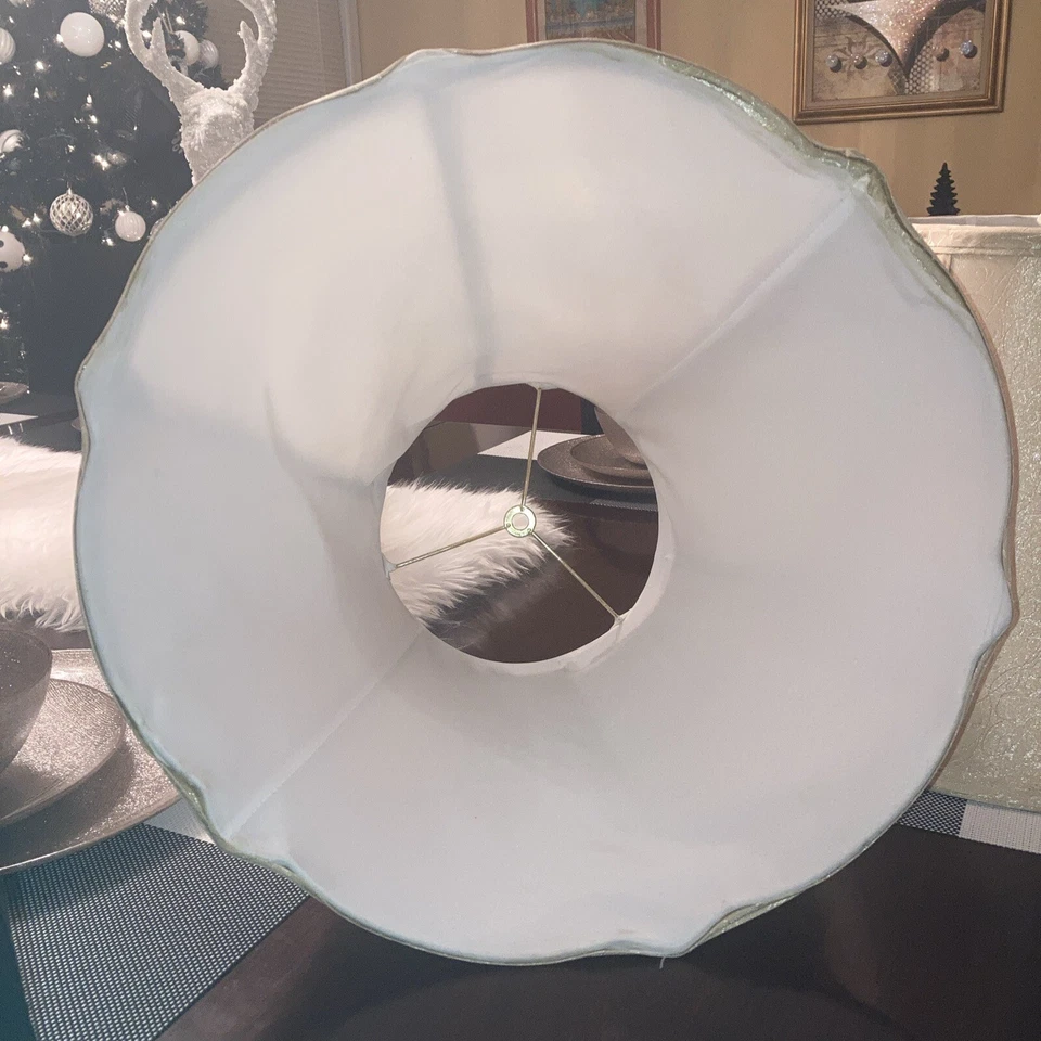 Two Lined Bell Lamp Shade Spider Assembly apprx 11x8x16 Textured Leather Look - Image 4 of 4