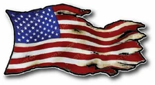 USA American Flag Waving Tattered Vinyl Decal Bumper Sticker Car Truck Window