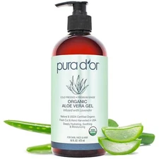 PURA D'OR Dor Organic Aloe Vera Gel 16oz Original Lavender for Face, Skin & Hair