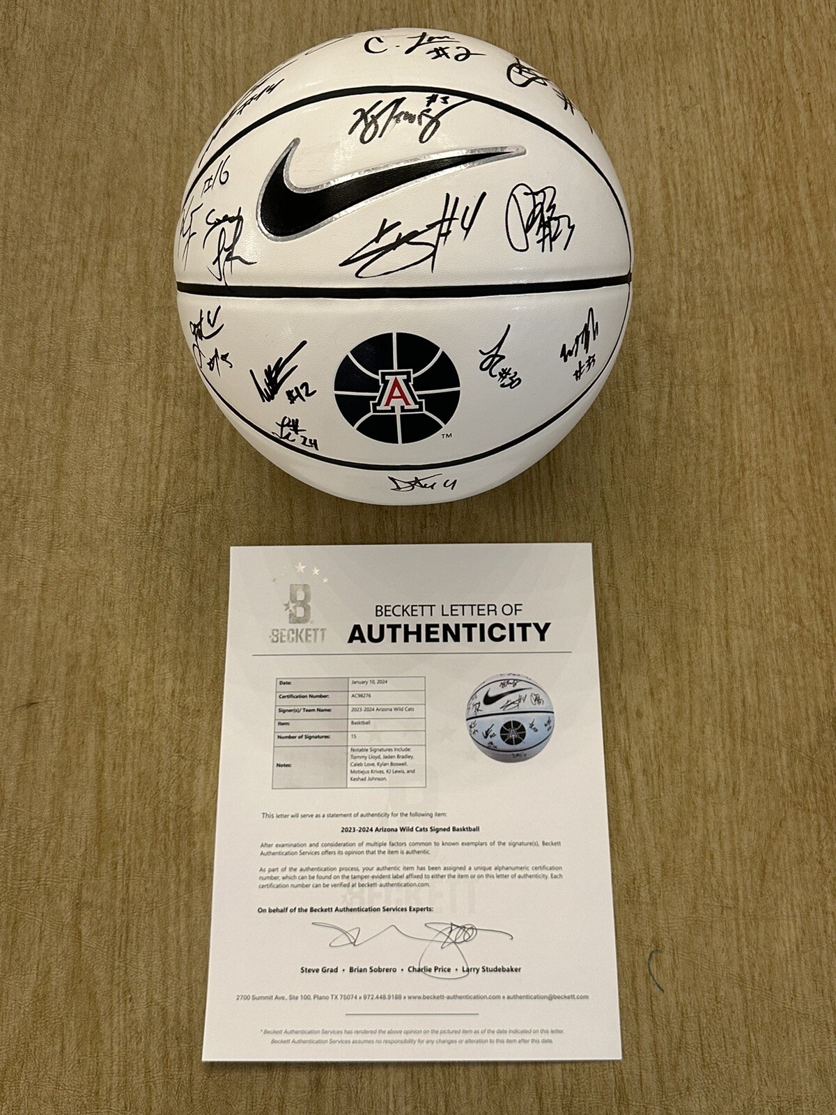 Caleb Love Autographed Signed Arizona Wildcats Team Basketball 2023-24 BAS COA 