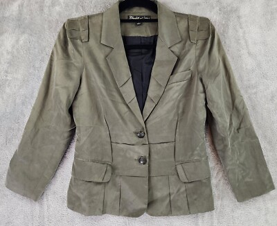 Elizabeth and James Jacket Womens 4 Green Silk Blend Two Button Business Blazer