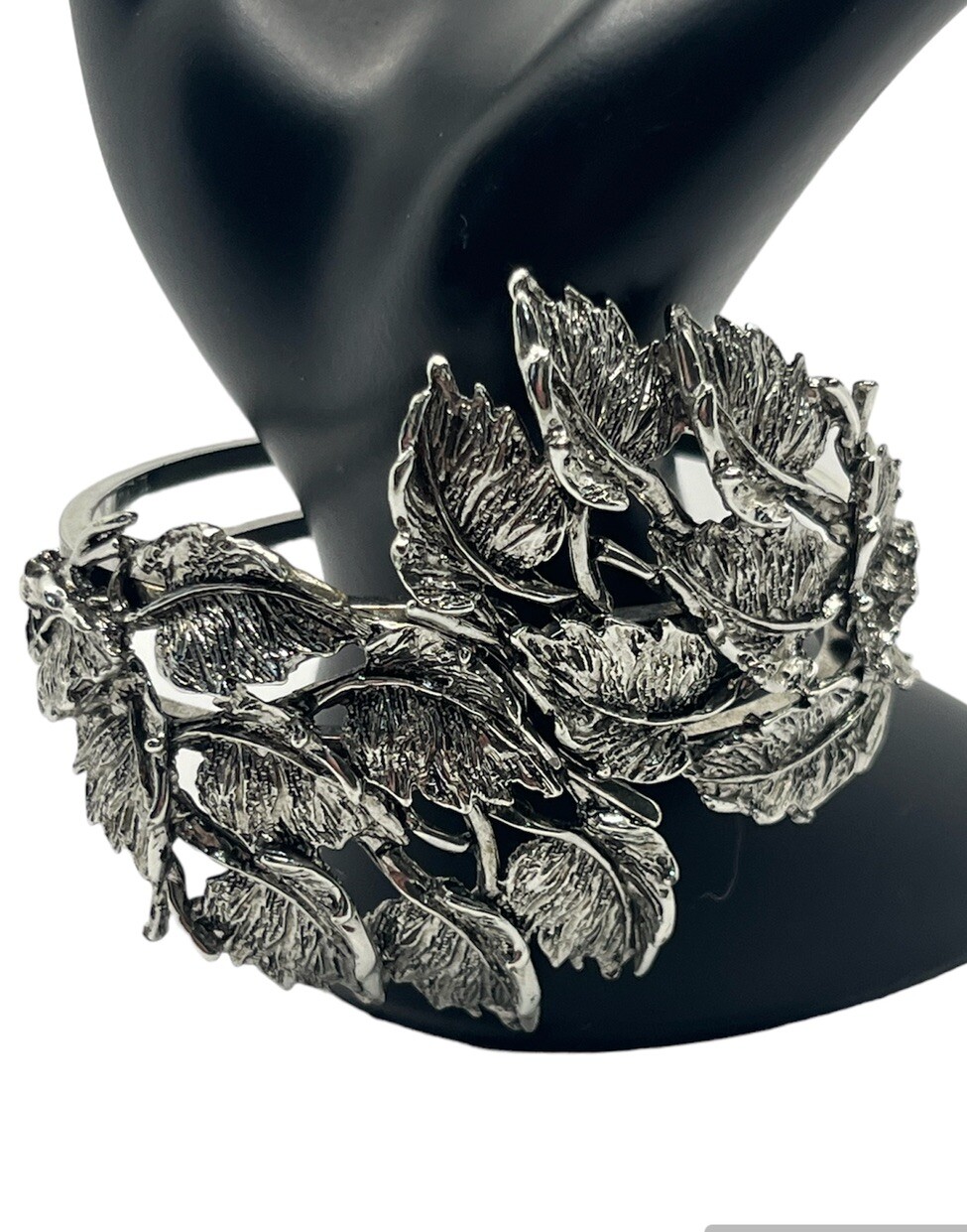 Silver tone leaf cluster clamper statement bracel… - image 1