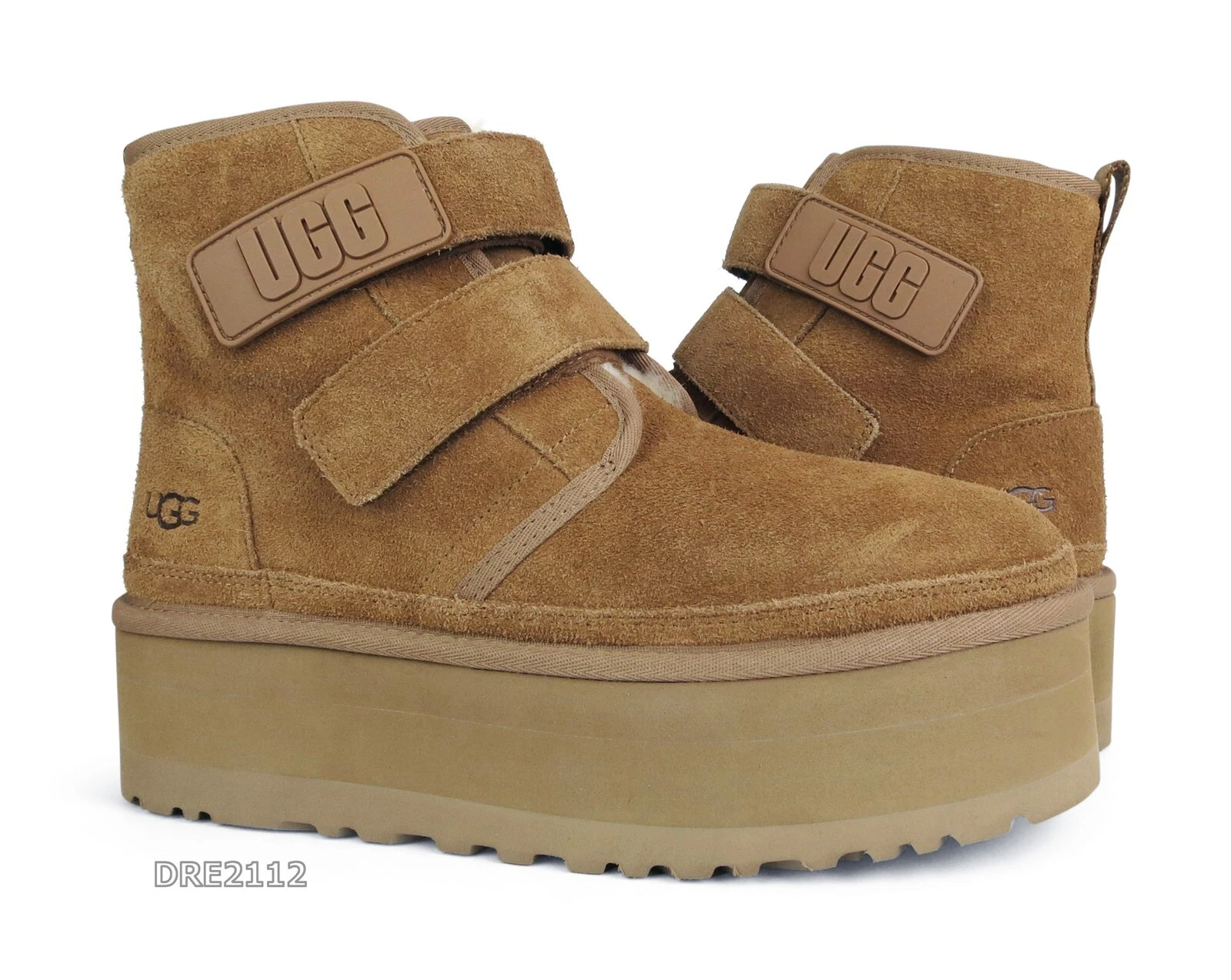 UGG Neumel Platform Chestnut Suede Fur Shoes Womens Size 10 *NEW*