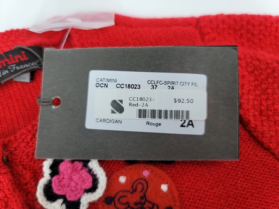 Catimini красный жакет кардиган свитер Baby девочек защелки размер 2A 18 М новый с ярлыками - Изображение 3 из 4