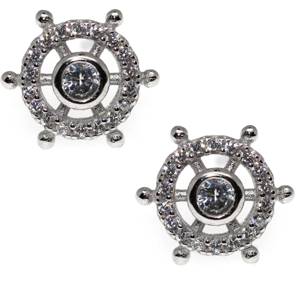 orecchini vero argento 925 punto luce cipollino zirconi timone marino nautica - Immagine 2 di 4