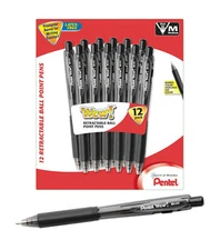 NEW Pentel WOW! Retractable Ballpoint 1.0mm Pens 12-Pack BLACK Ink BK440BP12A